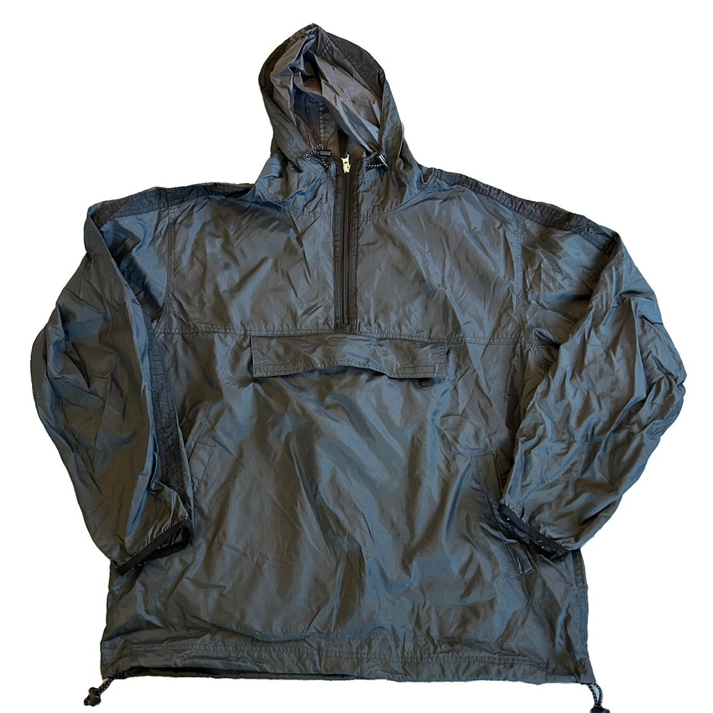 Y2K Vintage Gap Mens Large Anorak Windbreaker Navy Blue Half Zip Hooded Jacket